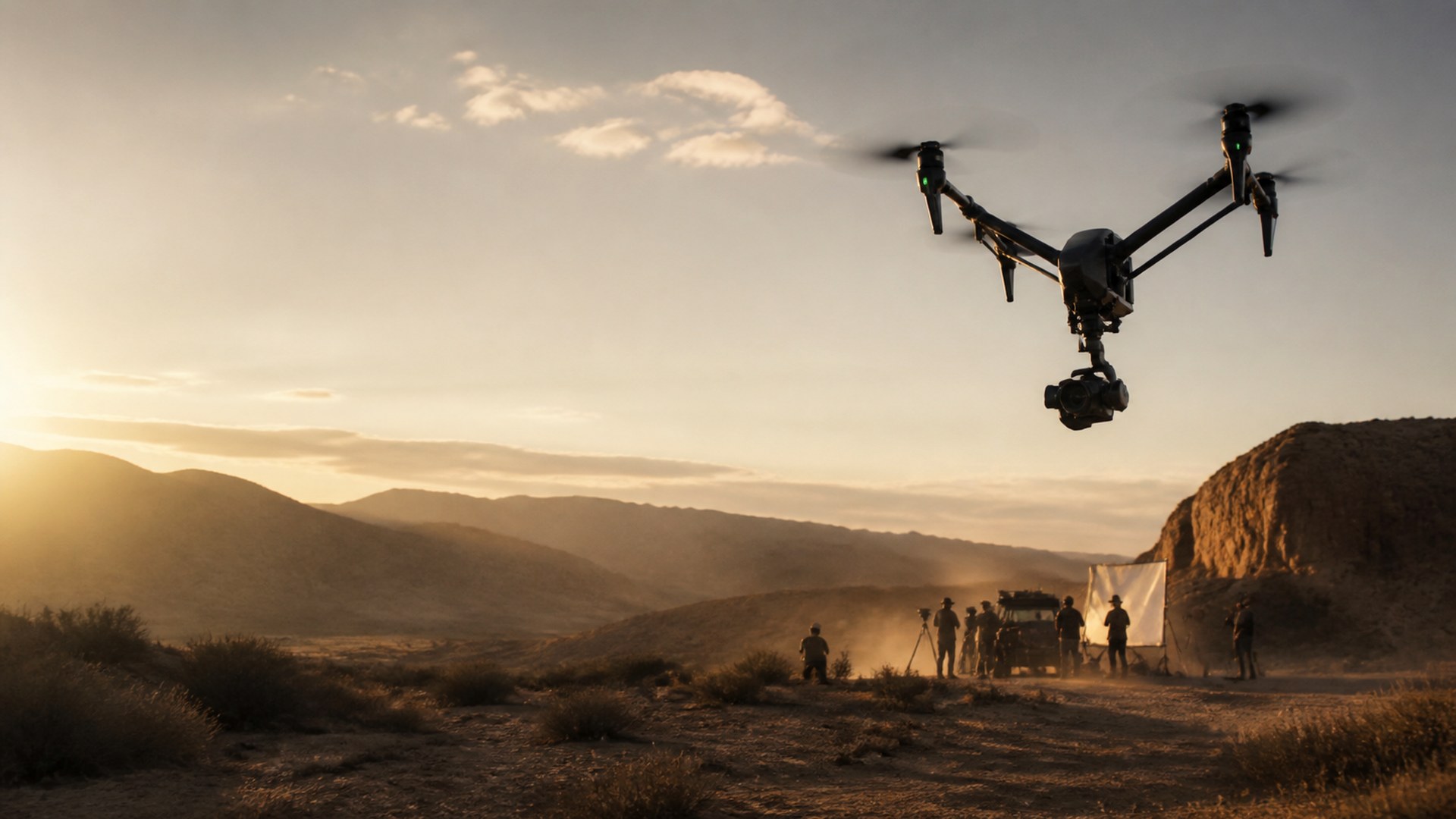 Drone profesional sobre un paisaje desértico